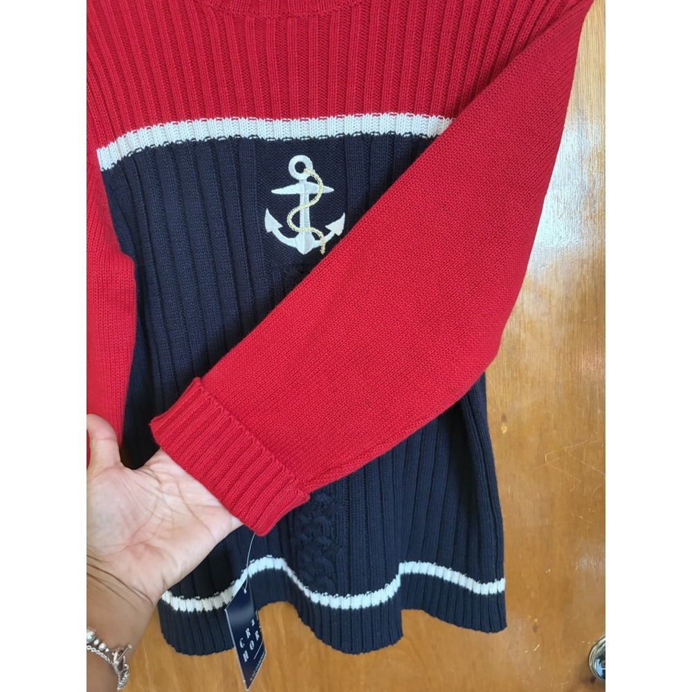 NWT Y2K Crazy Horse Liz Claiborne Knit Sweater M Nautical Anchor Red Navy - Picture 6 of 7